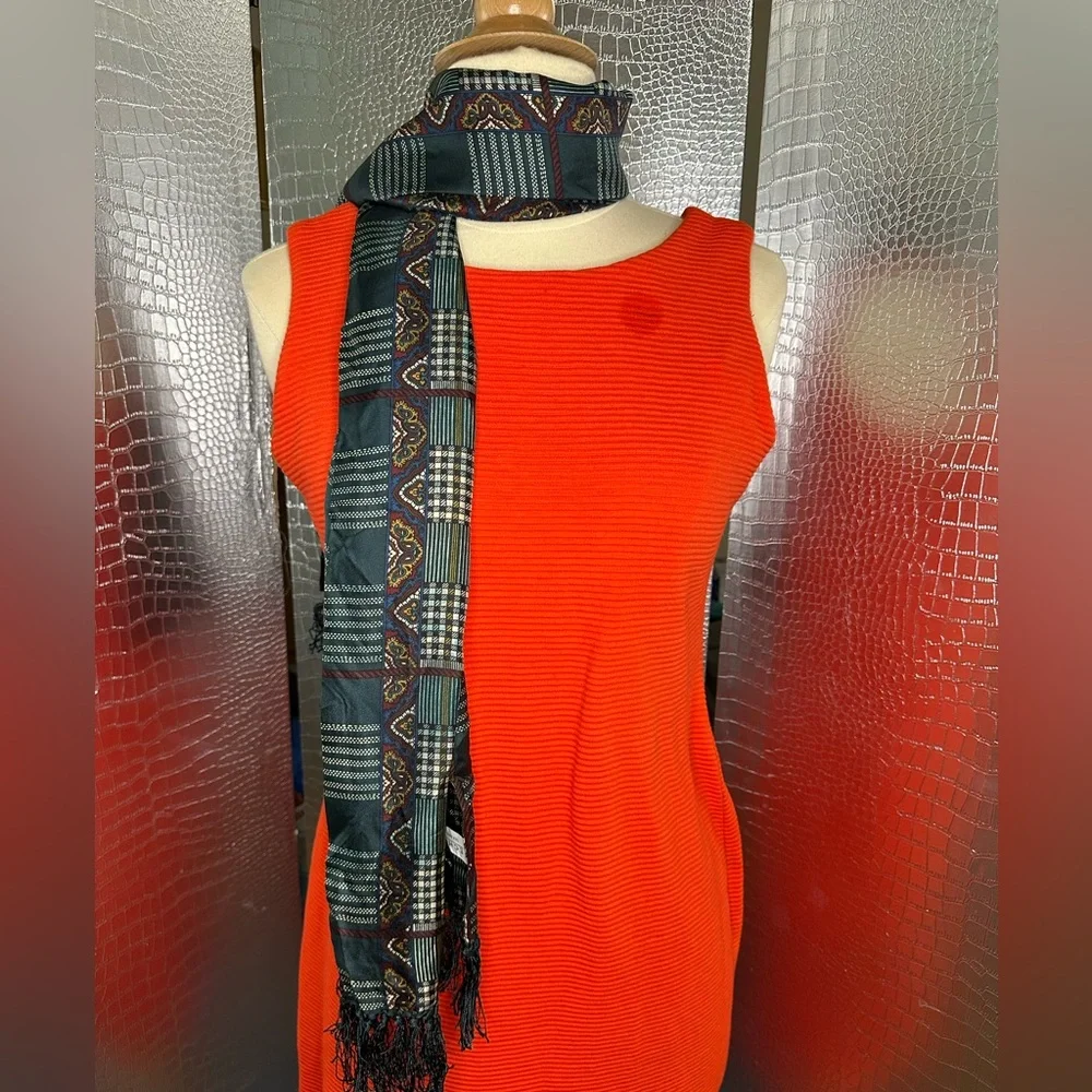 Echo Black and Green Patterned Fringed Scarf